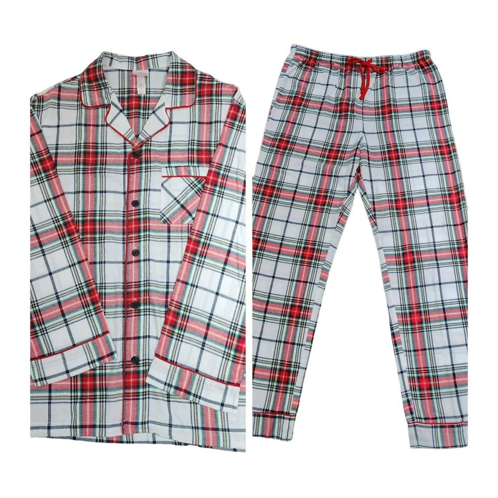 Size XXL Mens Winter Plaid Cotton Flannel Pajama Set Long Sleeve